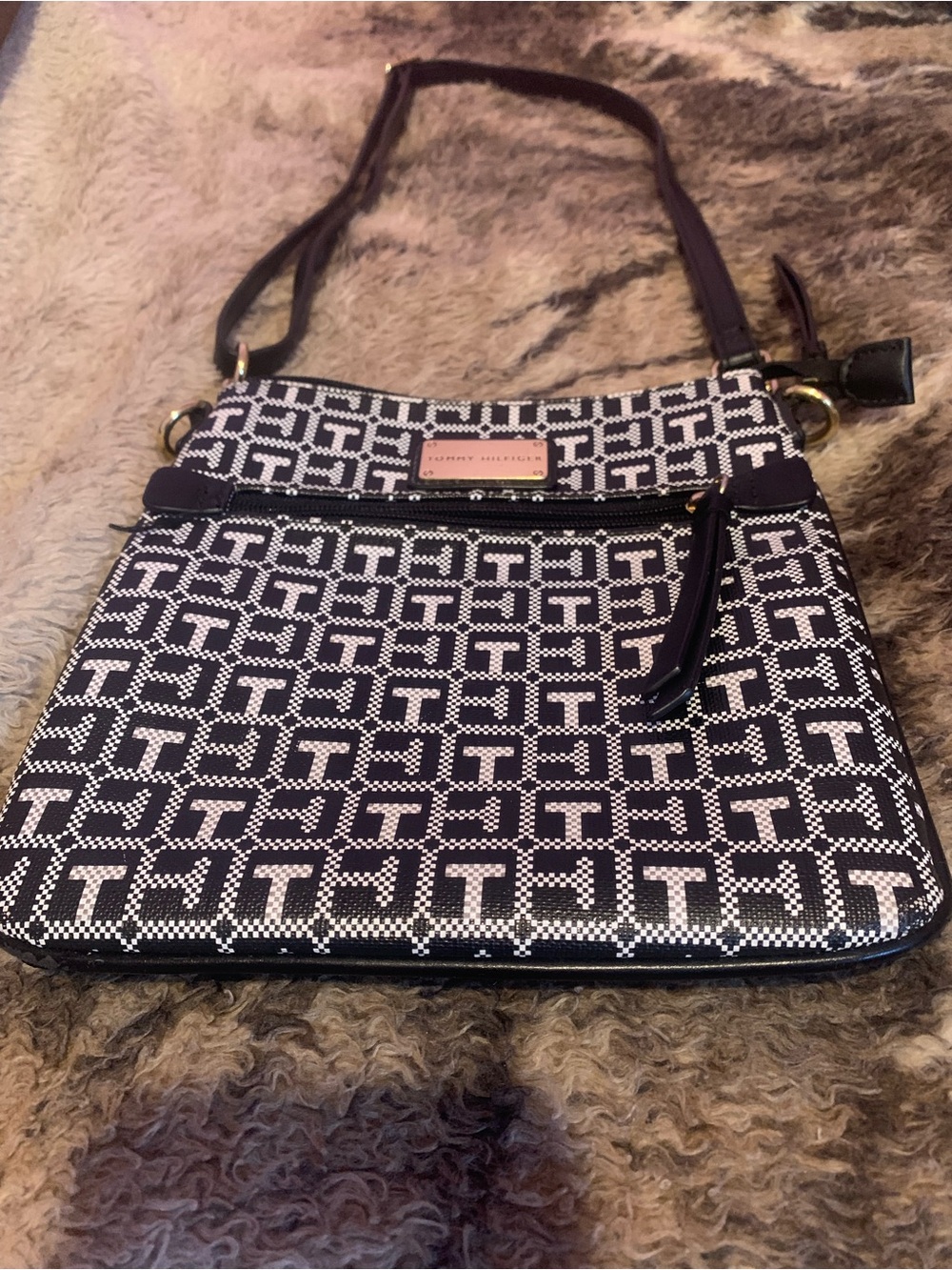 Tommy Hilfiger Black & White Julia Monogram Crossbody Bag